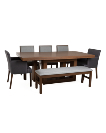 Antecomedor Constanza 3 Sillas 2 Sillones y Banca Tapizado - Color Gris 