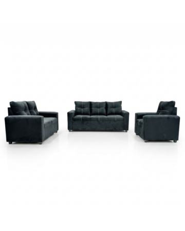Sala Completa (3-2-1) Jatziry Terciopelo 3 Piezas - Color Negro 