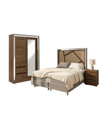 Recámara Completa King Size Estambul con Cabecera Geométrica – Color Nogal