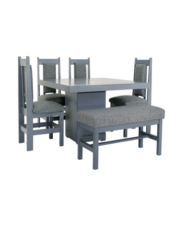 ANTECOMEDOR DIAGONAL 4 SILLAS 1 BANCA GRIS