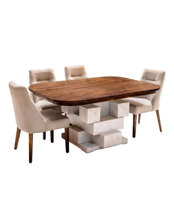 Antecomedor Dragon de 4 Sillas – Mesa de Madera con Base Arquitectónica de Tipo Mármol