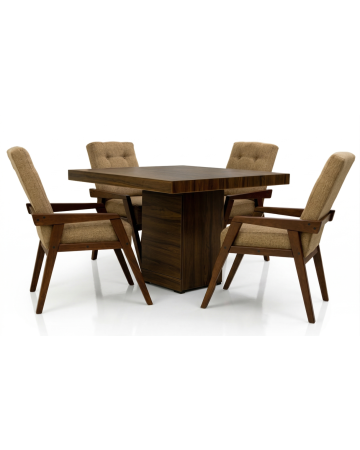 Antecomedor Primavera 4 personas - Color Nogal Tapizado Camel con Gabinete