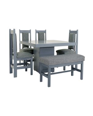 ANTECOMEDOR DIAGONAL 4 SILLAS 1 BANCA GRIS